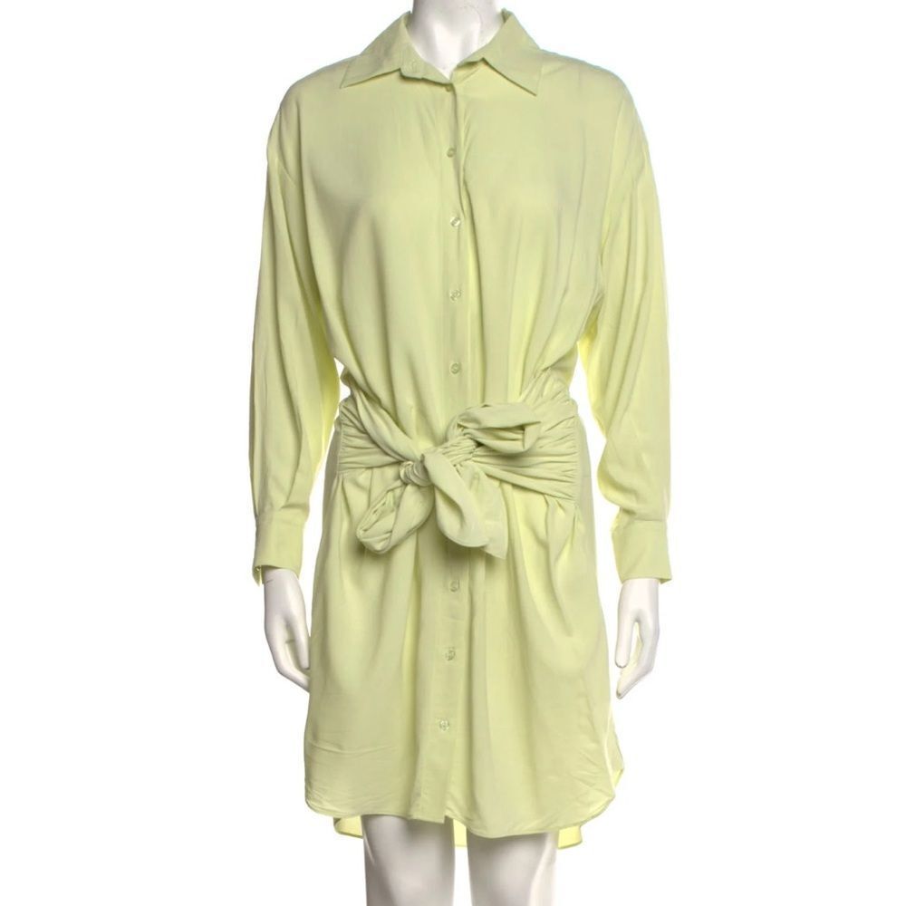 Maje tie-detailed crepe de chine mini shirt dress in light green- 36 equals 4 US